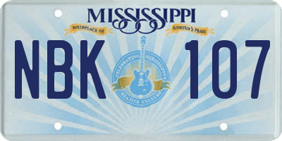 MS license plate NBK107