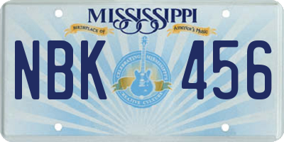 MS license plate NBK456