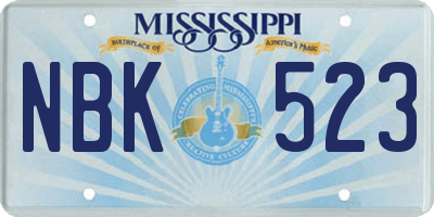 MS license plate NBK523
