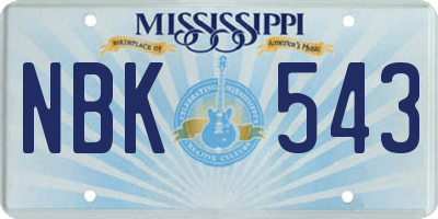 MS license plate NBK543