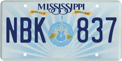MS license plate NBK837