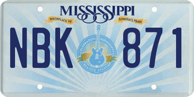 MS license plate NBK871