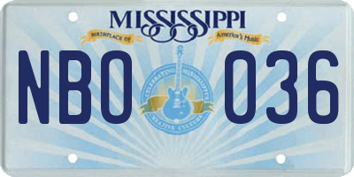 MS license plate NBO036