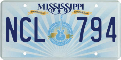 MS license plate NCL794