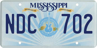 MS license plate NDC702