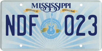 MS license plate NDF023