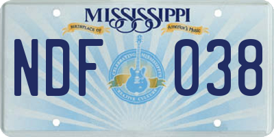 MS license plate NDF038