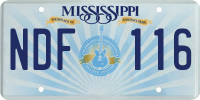 MS license plate NDF116