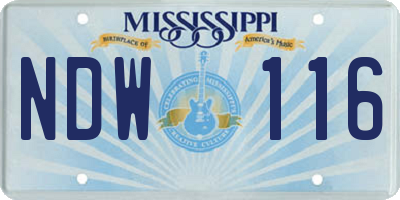 MS license plate NDW116