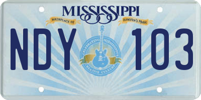 MS license plate NDY103