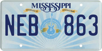 MS license plate NEB863