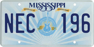 MS license plate NEC196
