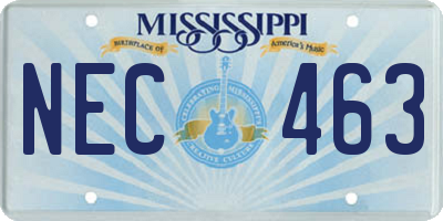 MS license plate NEC463