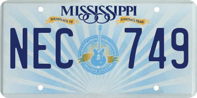 MS license plate NEC749