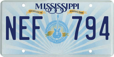 MS license plate NEF794