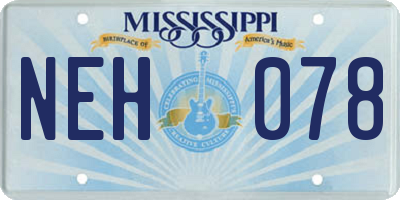 MS license plate NEH078