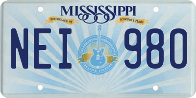 MS license plate NEI980