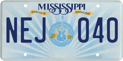 MS license plate NEJ040