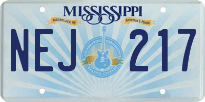 MS license plate NEJ217