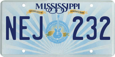 MS license plate NEJ232