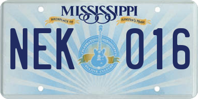 MS license plate NEK016