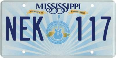 MS license plate NEK117