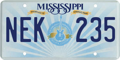 MS license plate NEK235