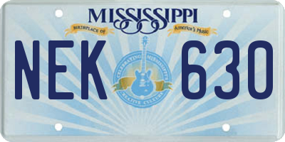 MS license plate NEK630