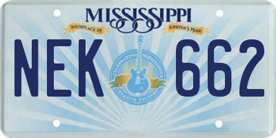 MS license plate NEK662