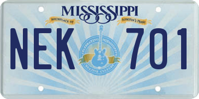 MS license plate NEK701
