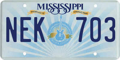 MS license plate NEK703