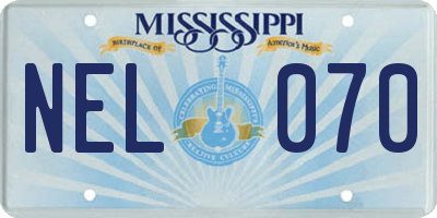 MS license plate NEL070