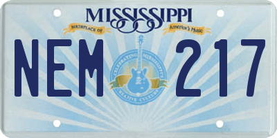 MS license plate NEM217