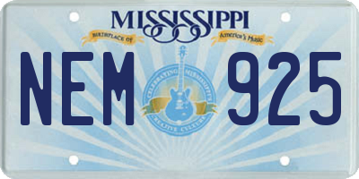 MS license plate NEM925