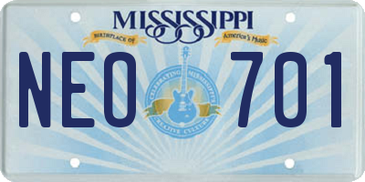 MS license plate NEO701