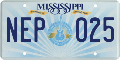 MS license plate NEP025