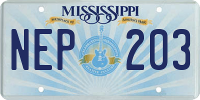 MS license plate NEP203