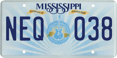 MS license plate NEQ038