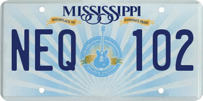 MS license plate NEQ102