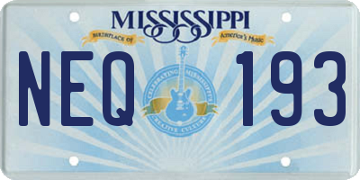 MS license plate NEQ193