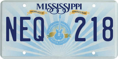 MS license plate NEQ218