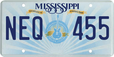 MS license plate NEQ455