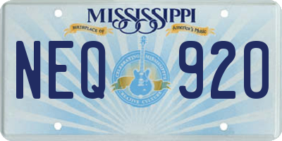 MS license plate NEQ920