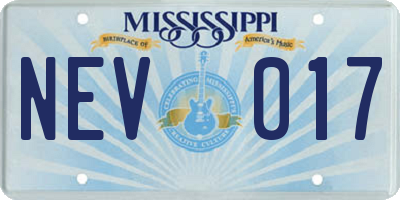MS license plate NEV017