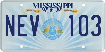 MS license plate NEV103