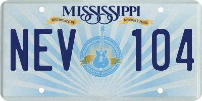 MS license plate NEV104