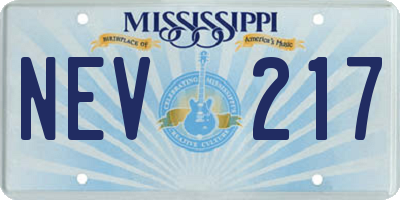 MS license plate NEV217