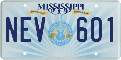 MS license plate NEV601