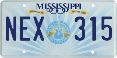 MS license plate NEX315