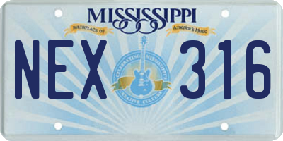 MS license plate NEX316